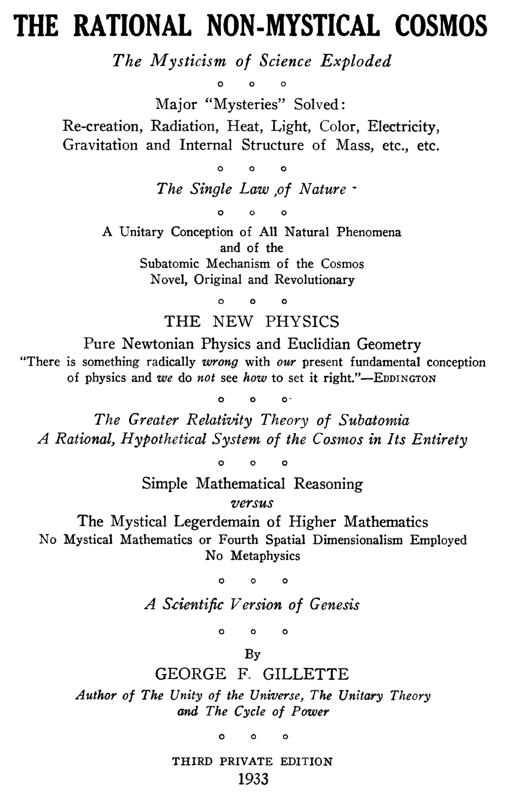 The Rational Non-Mystical Cosmos