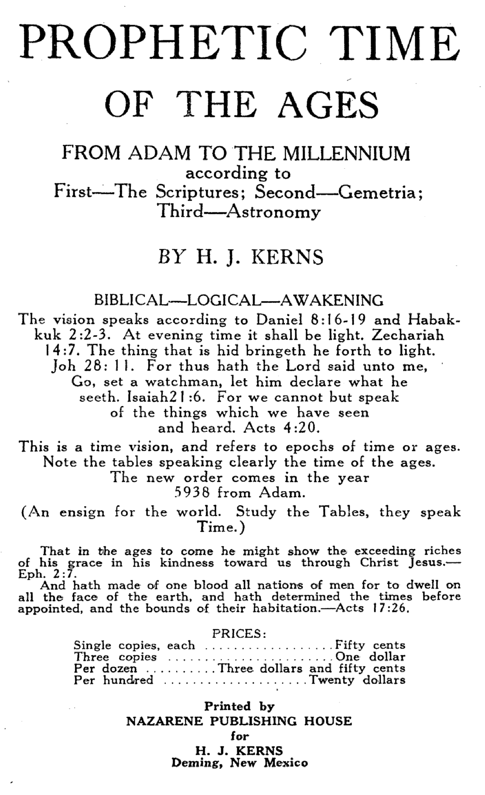 The Prophetic Time of the Ages from Adam to the Millennium