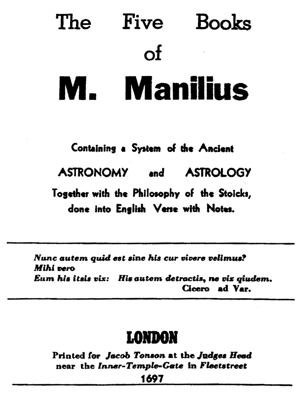 The Five Books of M. Manilius