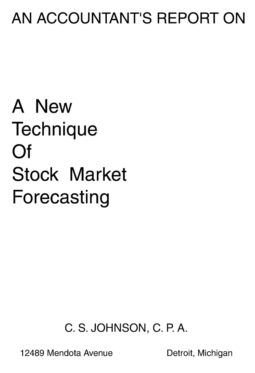 A New Technique of Stock Market Forecasting